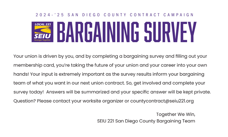 County of San Diego Bargaining Bargaining Survey now open